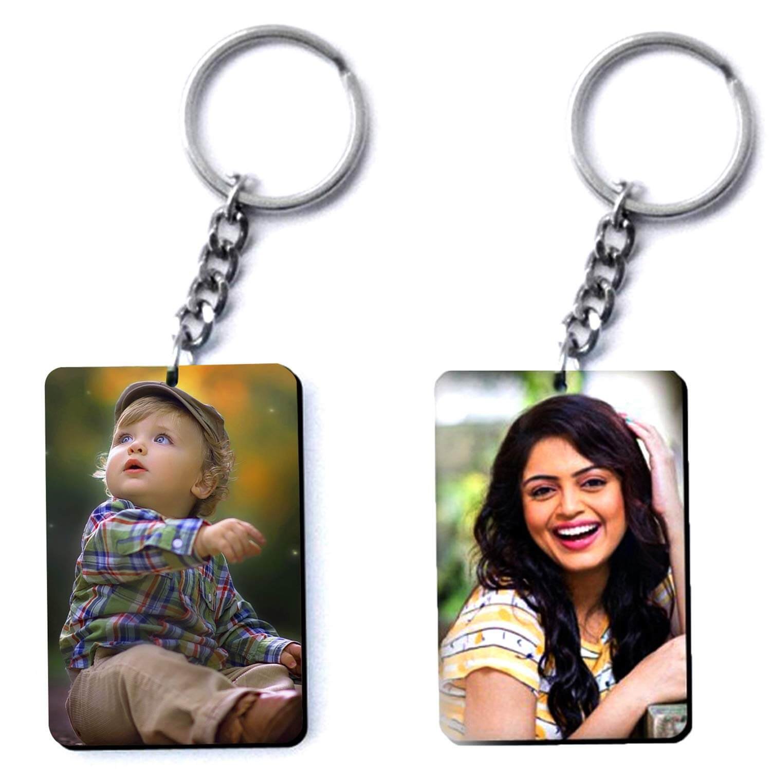 Personalised Photo Keychain (Combo Set of 2) Customised with Photo Unique Birthday Key Chain (Multicolour 5.7x4.4 cm)